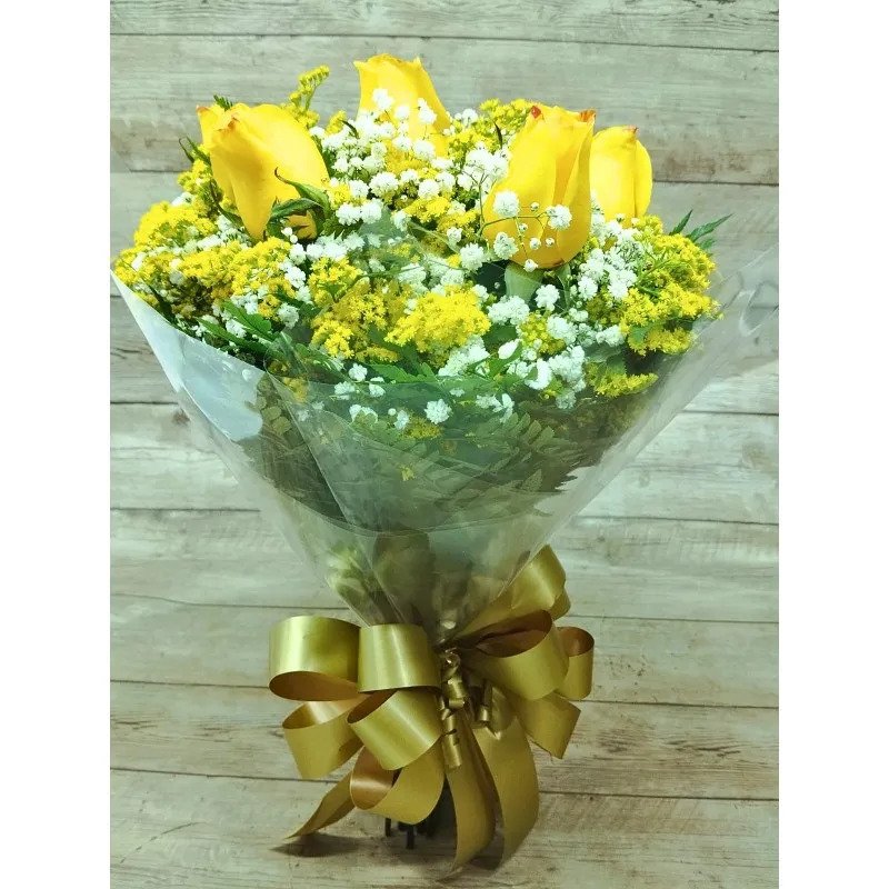 Buquê Tradicional com 6 Rosas Amarelas Buquê Tradicional com 6 Rosas Amarelas