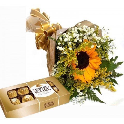 Buquê com 1 Flor de Girassol + Chocolate Ferrero Rocher