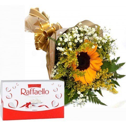 Buquê com 1 Flor de Girassol + Chocolate Raffaello