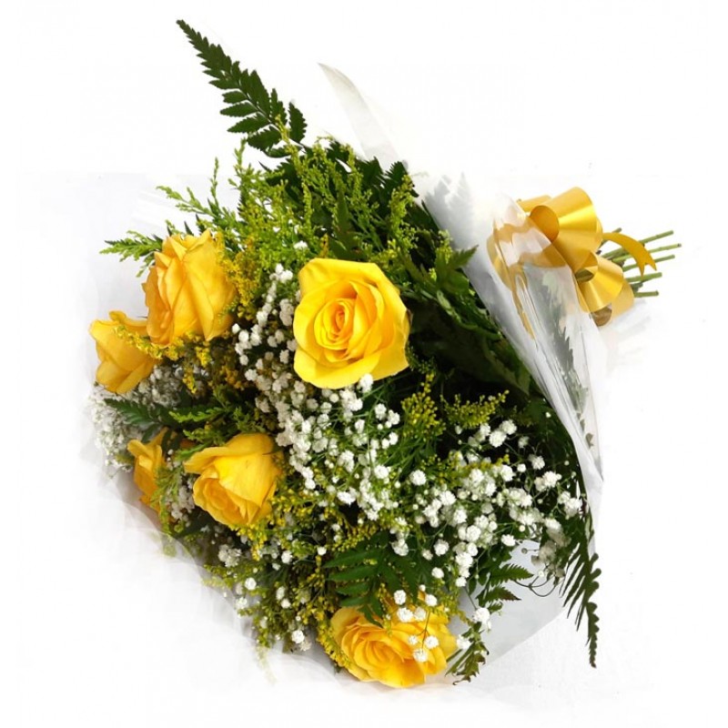 Buquê Tradicional com 6 Rosas Amarelas Buquê Tradicional com 6 Rosas Amarelas