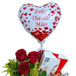 Box Mãe Feliciz  (Caixa Envelope + Flor + Caneca + Chocolates + Balão)