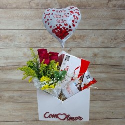 Box Mãe Feliciz  (Caixa Envelope + Flor + Caneca + Chocolates + Balão)