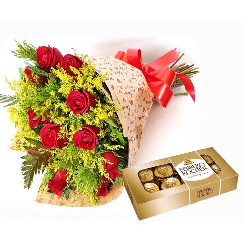 Buquê Amor Eterno com 18 Rosas + Ferrero Rocher