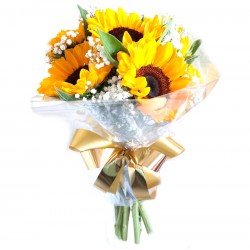 Buquê de Girassol 40cm com 5 Flores + Ferrero Rocher