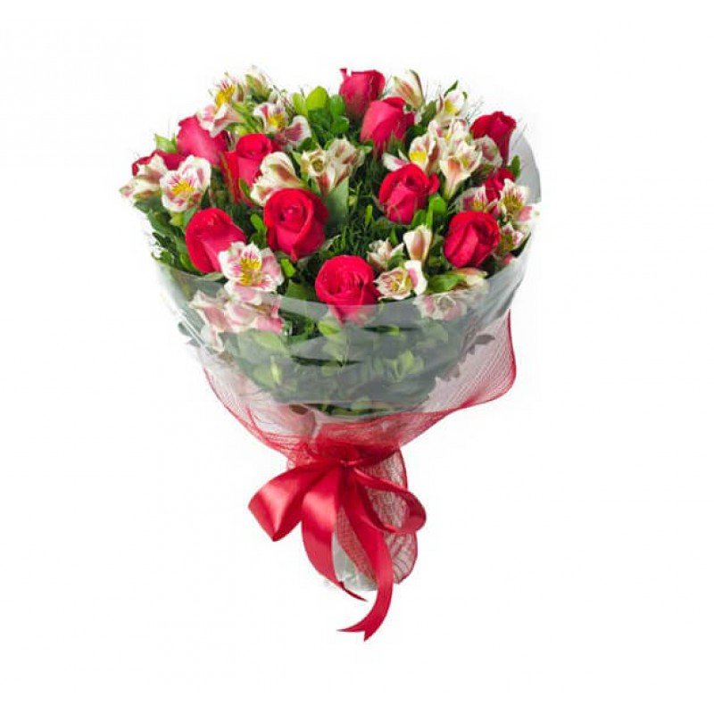 Buquê Sintonia com 12 Rosas e Astromélias Buquê Sintonia com 12 Rosas e Astromélias